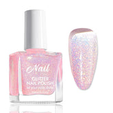 Smalto per unghie glitter rosa - Smalto per unghie non tossico a base d'acqua per donna - Smalto per unghie ad asciugatura rapida - Smalto per unghie glitter riflettente per nail art fai da te a casa (Rosa trasparente, 10 ml)