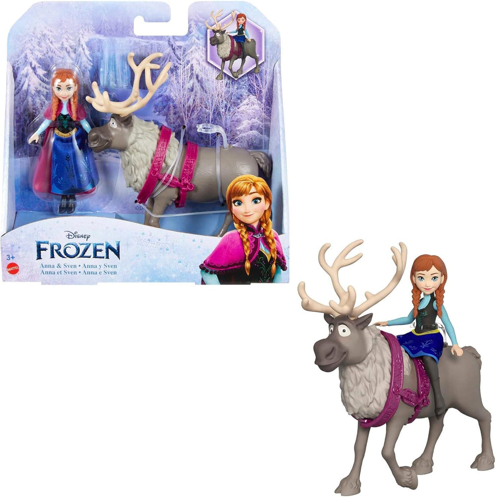 Mattel DISNEY La Regina dei Ghiacci Anna e Sven, bambola e animaletto ispirato ai personaggi animati, arti mobili, gonna e mantello staccabili, dai 3 anni in su, HLX03 Naty Shop Cap Dolls