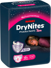 Huggies DryNites Pannolini per l'enuresi notturna per ragazze da 13 a circa 17 anni (48-60 kg) Confezione da 27 pannolini (3x9) mensili