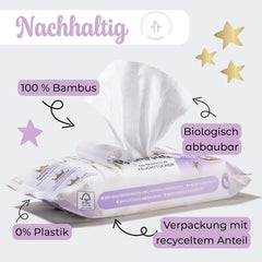Salviettine umidificate Millis Bamboo Baby Sensitive per la pelle delicata del bambino - 5 x 60 pezzi - Pulizia naturale, delicata e sostenibile - Salviette biodegradabili per neonati, senza plastica e senza alcool