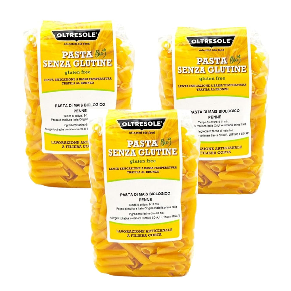 - Pasta di Mais Giallo Biologica Italiana Gluten Free, Formato Penne - gluten-free pasta, 100% farina di mais giallo organic, vegan, confezione da 3 pacchi da 350 g