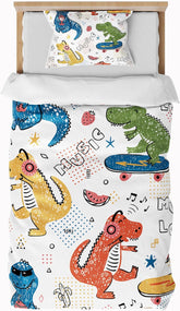 Biancheria da letto per bambini, ragazzi, vari modelli, con cerniera, in microfibra di poliestere Biancheria da letto - bambini Naty Shop Dinosauri 135X200 Cm + 80X80 Cm