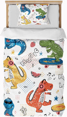 Biancheria da letto per bambini, ragazzi, vari modelli, con cerniera, in microfibra di poliestere Biancheria da letto - bambini Naty Shop Dinosauri 135X200 Cm + 80X80 Cm