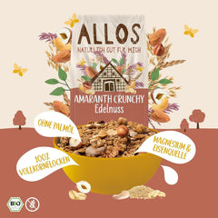 Muesli croccante premium con noci e amaranto Allos | Muesli biologico | Muesli alle noci | Farina d'avena | Cereali per la colazione | Vegano | Confezione da 6 (6 x 400 g)