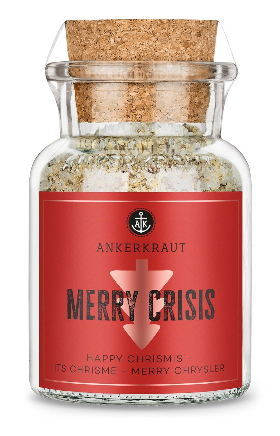 Ankerkraut "Merry Crisis" Anlass-Gewürz, Aioli Pfeffer Salz zum Verschenken, Gewürz Geschenk mit Knoblauch, 155 g im Corkenglas