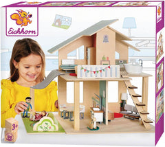 Eichhorn - Casa delle bambole con accessori - Incl. mobili e 3 figurine, non assemblato, in legno, 25 pezzi, 53X36X44 cm di larghezza, da TRE anni Case delle bambole Naty Shop