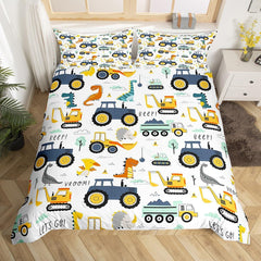 Jungen Cartoon Car Set biancheria da letto 135X200,Kinder Bau Fahrzeuge Tröster Abdeckung Für Kind Kleinkind Teens,Dinosaurier Bettbezug,Traktor Maschinerie Bagger Bettdecke Abdeckung,Lkw Autos Bettdecke Naty Shop