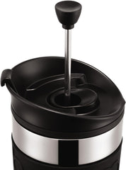 Cafetieră Bodum K11067-01 Travel Press din oțel inoxidabil, neagră, cu capac de schimb, 350 ml