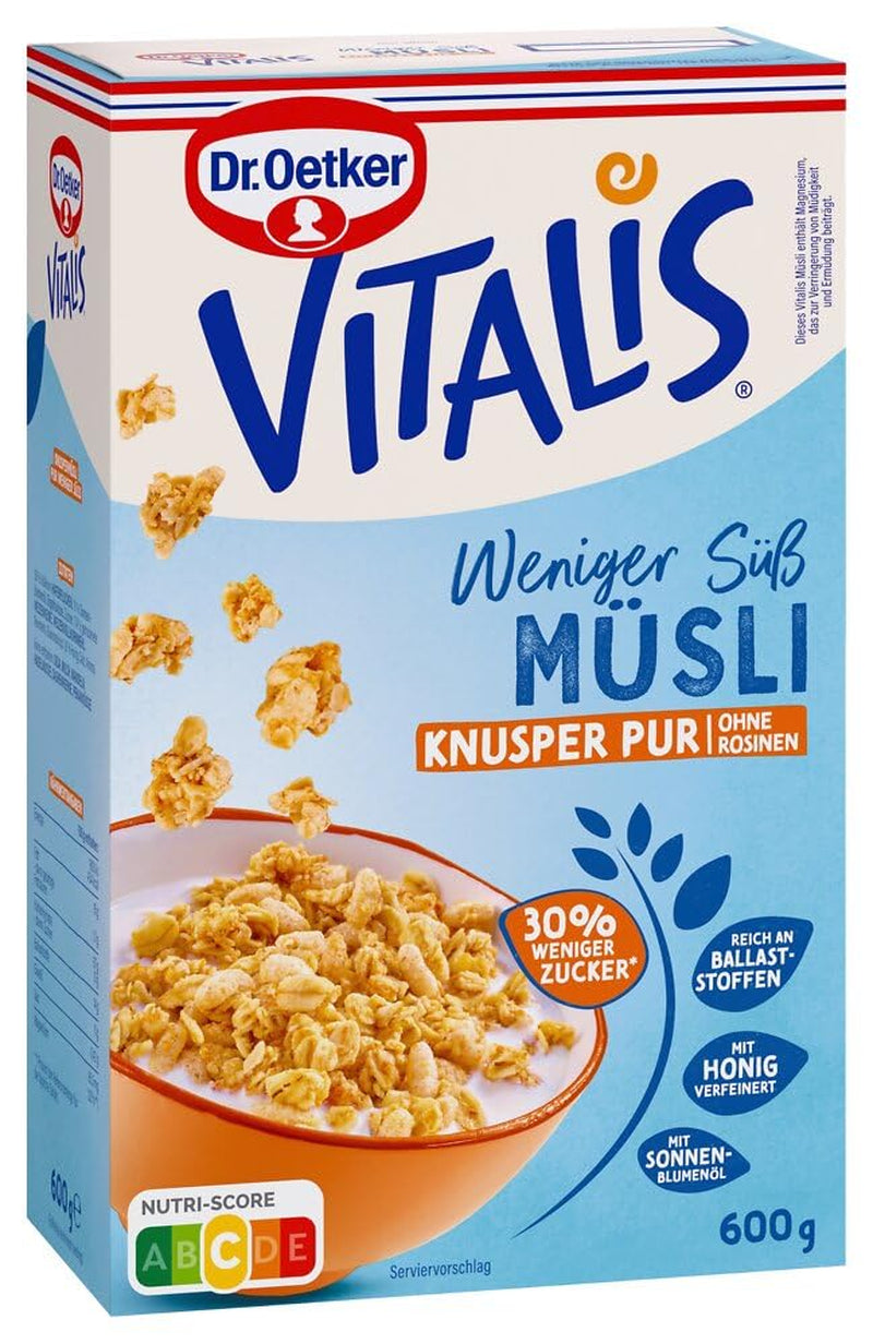 Dr. Oetker Vitalis Less Sweet Crunchy Pure: muesli croccante con il 30% di zucchero in meno, confezione da 5 (5 x 600 g)