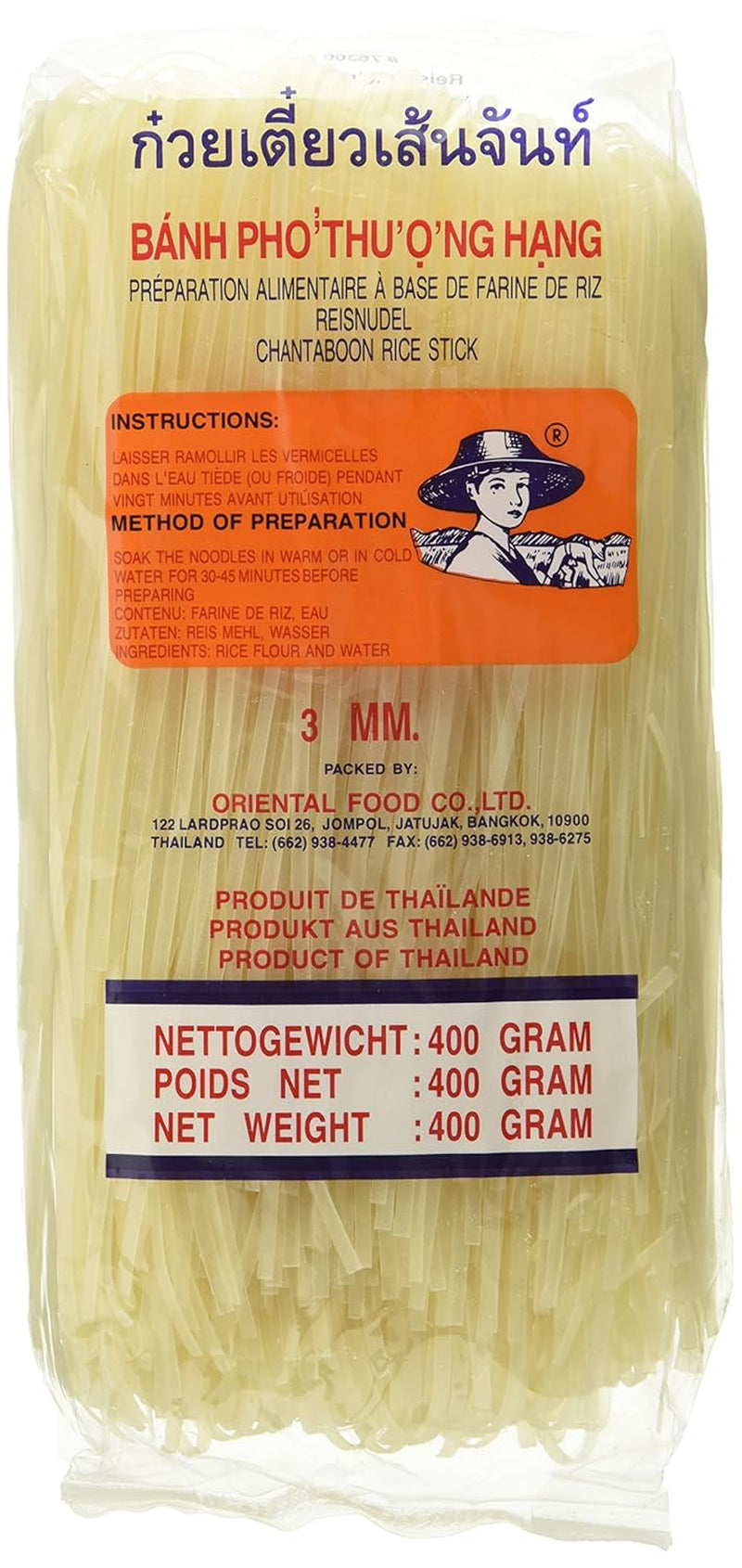 Spaghetti di riso - Spaghetti tailandesi con nastro di riso larghi 3 mm, a base di farina di riso - 17 x 400 g