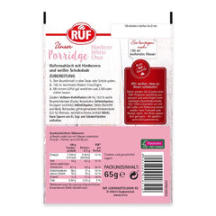 RUF Porridge Raspberry White Choc, Porridge istantaneo con pezzetti di lamponi e cioccolato bianco grattugiato, 65 grammi Cereale Naty Shop