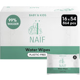Naïf - Salviette umidificate senza plastica - 864 pezzi (16 confezioni da 54 salviette) - Cura il sedere, il corpo e il viso del bambino - 99% acqua - 0% profumo e alcool