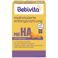 PRE HA (5 x 500 g), formula di latte in polvere idrolizzato dalla nascita, contiene solo lattosio come carboidrato, adatto per l'alimentazione supplementare