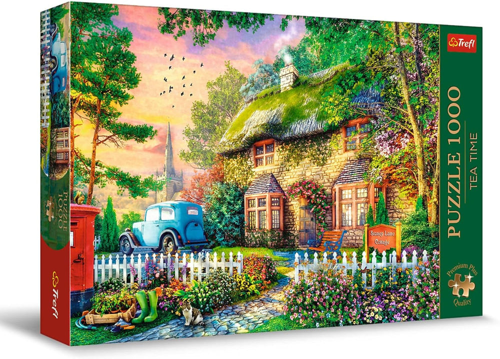 Trefl Premium plus Quality - Puzzle Tea Time: Case Stoney Lane - 1000 pezzi, Serie di immagini dipinte nostalgiche, Abbinamento ideale dei pezzi, Per adulti e bambini dai 12 anni Puzzle Naty Shop Titolo predefinito