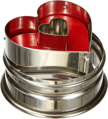 Städter 966353 Formă de biscuiți cu ejector, în formă de inimă, oțel inoxidabil, diametru 4,8 cm, argintiu/roșu, 4,8 x 4,8 x 4,8 cm