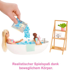 Barbie Self-Care Series, Confetti Bath, păpușă Barbie cu păr blond, costum de baie, cățeluș, 2 pachete de săpun Confetti, accesorii Barbie, 1X păpușă Barbie inclusă, potrivită ca un cadou, Hkt92 Papusi Naty Shop