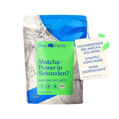 Blue Farm Bio Matcha Oat Latte auf Haferbasis ohne Zuckerzusatz - Mit dem Vitalpilz Lion's Mane - Vegan - senza lattosio e senza glutine (300 g, Matcha)
