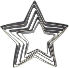 Zenker 44813 Set de 5 forme de biscuiți în formă de stea, Set de 5 forme de patiserie în formă de stea, Oțel inoxidabil, Argintiu, 6-12 x 2,5 cm