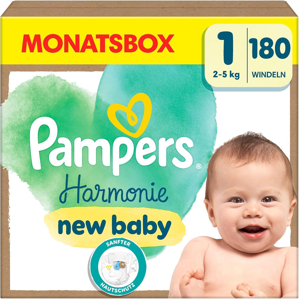 Pannolini Pampers Harmony taglia 1, 180 pannolini, 2kg-5kg, protezione delicata della pelle con protezione Pampers al 100%