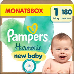 Pannolini Pampers Harmony taglia 1, 180 pannolini, 2kg-5kg, protezione delicata della pelle con protezione Pampers al 100%