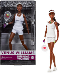 Seria Barbie Inspiring Women, păpușă la modă Venus Williams cu uniformă și rachetă de tenis semnate, inclusiv ambalaj de prezentare, HRM49