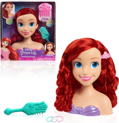 Cap de păr Ariel Just Play Disney Princess 20 cm cu accesorii, set de 7 piese, păr roșu, jucărie pentru copii de la 3 ani în sus