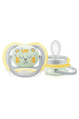 Suzetă Philips AVENT Ultra Air Nighttime pentru bebeluși peste 18 luni, strălucește în întuneric, pachet dublu, nor/tigru (model SCF376/01)