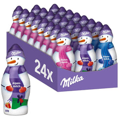Milka Snowman Alpine Milk - Confezione grande di pupazzi di neve di cioccolato in 3 modelli - 24 x 50 g