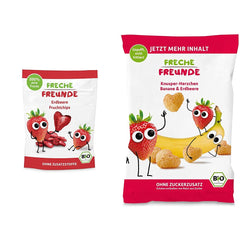 Patatine di frutta biologica al 100% fragole Patatine di fragole liofilizzate Confezione da 12 (12 x 12 g) e cuori croccanti Snack biologico per bambini e neonati alla banana e fragola (9 x 30 g) 270 g