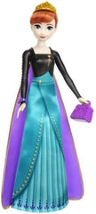 Mattel Disney Die Eiskönigin Anna Modepuppen-Set, Spin & Reveal mit 11 Überraschungen, darunter 5 Accessoires, 5 Sticker und eine Szene zum Spielen, vom Disney-Film inspiriert, HXD27