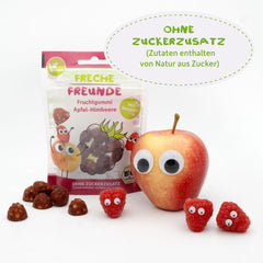 FRECHE FREUNDE Gelatine di frutta bio, lecca lecca di mela, lampone e riso, snack dolce alla frutta per bambini, senza glutine, vegano, confezione da 20 (20 x 30 g)