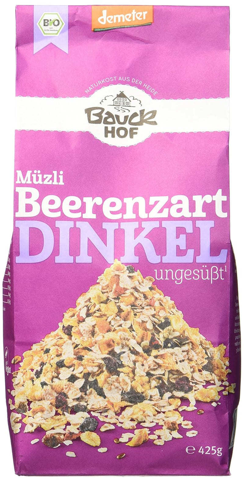 Muesli cu aromă de fructe de pădure din spelta Hof, neîndulcit, 425 g