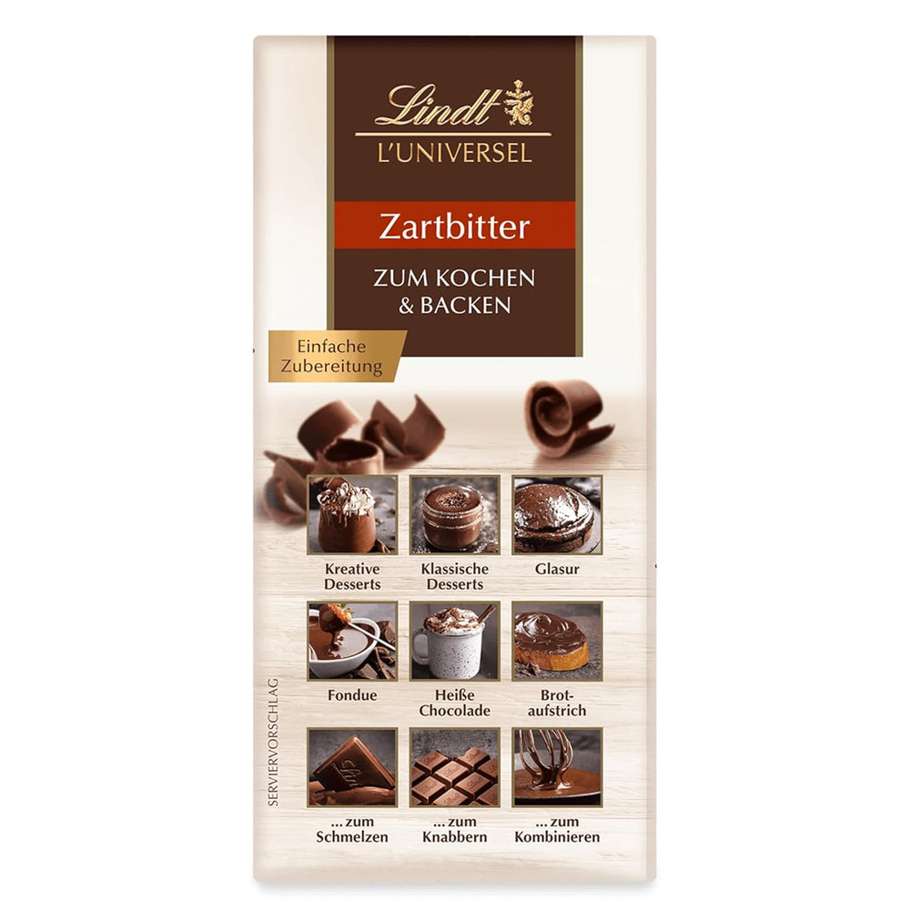 Cioccolata Lindt | L'Universo | 200g Cioccolato per cucinare e cuocere al forno, per dessert, come glassa, fonduta, spalmabile o per spuntini | Cioccolato da cuocere
