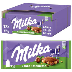 Milka Alpine Cioccolato al latte con nocciole intere - Cioccolato con noci croccanti - 17 x 95g