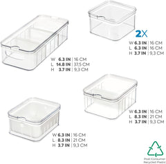 Cutii de depozitare iDesign, organizator frigider cu capac într-un set de 5, cutii de depozitare a alimentelor din plastic reciclat pentru organizarea consumabilelor, transparente și albe Cutii depozitare alimente Naty Shop