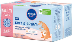 NIVEA BABY Salviette umidificate Soft & Cream per neonati (4 x 57 pezzi)