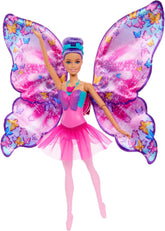 Păpușa Barbie Dance And Flutter cu transformare 2 în 1 de la dansatoare la fluture cu aripi care se deschid, păr violet, bijuterii de păr și tutu detașabil, HXJ10 Papusi Naty Shop Titlu implicit