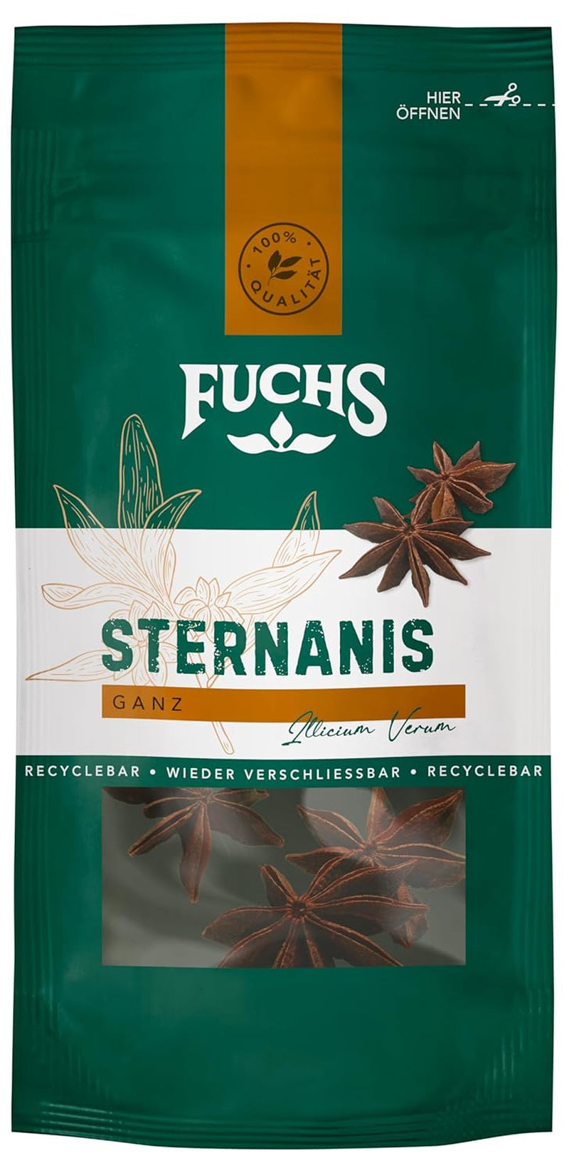 Fuchs Gewürze - Sternanis ganz | Ingrediente naturale | Busta richiudibile e riciclabile da 9 g