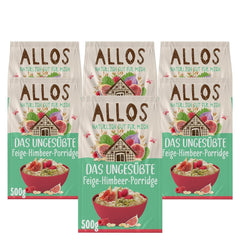 Porridge Allos di fichi e lamponi non zuccherato | Porridge senza zucchero | Muesli biologico | Muesli alla frutta | Farina d'avena | Porridge a colazione | Cereali per la colazione | Vegano | Confezione da 6 (6 x 500 g)