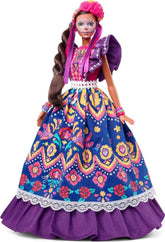 Păpușă Barbie 2022 Día De Muertos cu rochie tradițională cu volane, coroană de flori și vopsea facială Calavera, cadou pentru colecționari