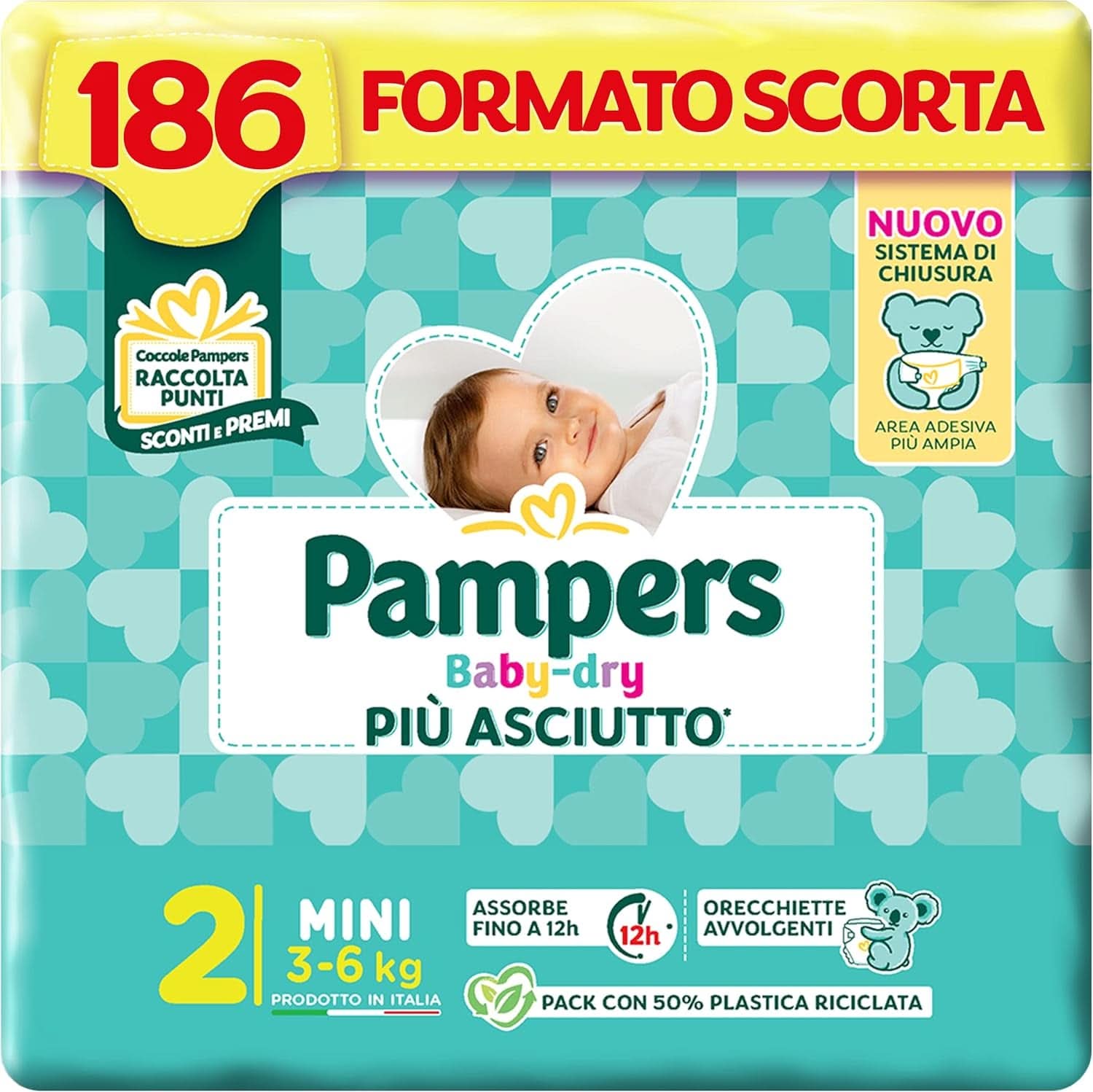 Pampers Baby Dry Mini, 186 scutece, mărimea 2 (3-6 kg) Mama si Copilul Naty Shop Marimea 2, 186 bucati