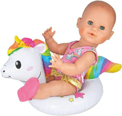 Heless 6601 - Inel de înot pentru păpuși, unicorn Henri, dimensiune 28-35 cm, pentru distracție în piscină, lac și cadă