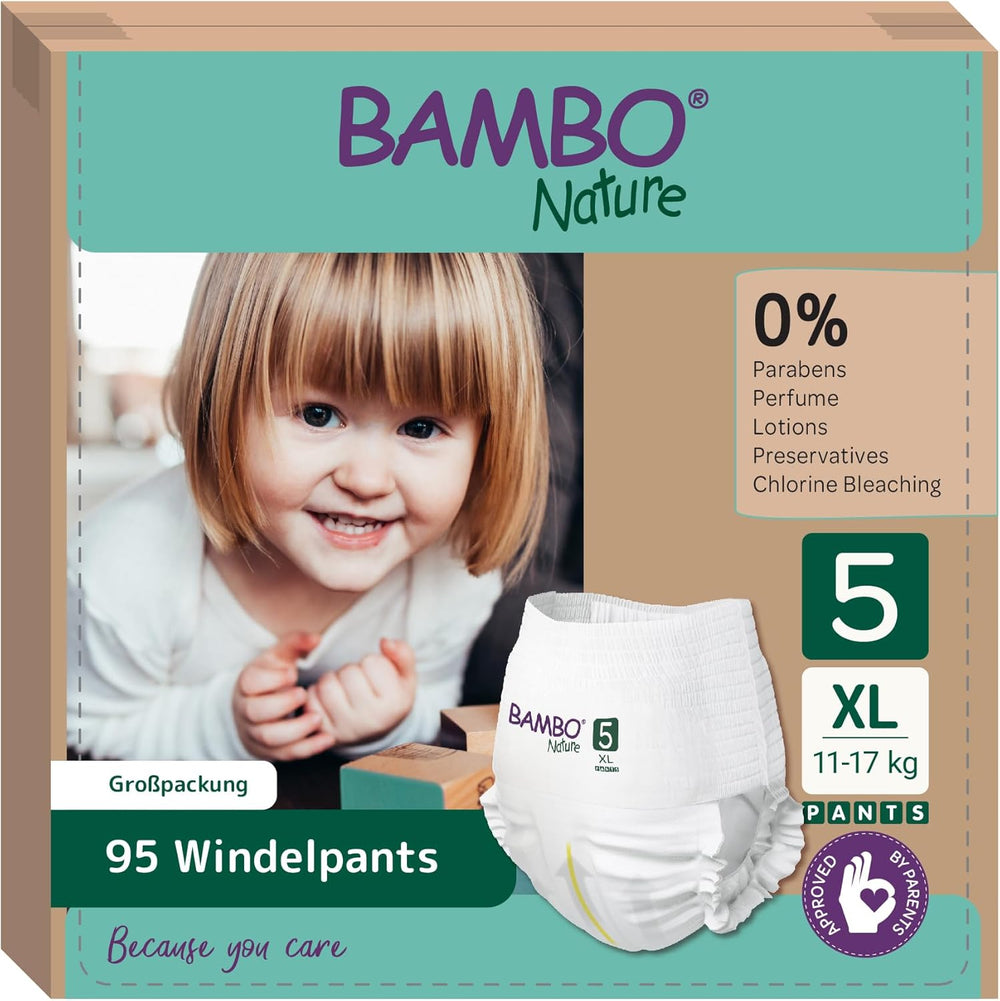 Pannolini Bambo Nature, taglia 5 (11-17 kg) - Confezione mensile da 95 | Pannolini con protezione dalle perdite migliorata | Massimo comfort e libertà per i bambini attivi | Pannolini dermatologicamente testati