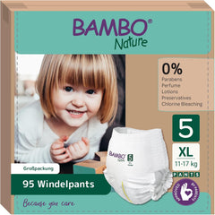 Pannolini Bambo Nature, taglia 5 (11-17 kg) - Confezione mensile da 95 | Pannolini con protezione dalle perdite migliorata | Massimo comfort e libertà per i bambini attivi | Pannolini dermatologicamente testati