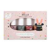 Set di smalti glitterati da 4 pezzi della collezione Miss Nella Magic: rosa, rosso, oro e blu, smalto rimovibile speciale per bambini, non tossico, a base d'acqua, inodore