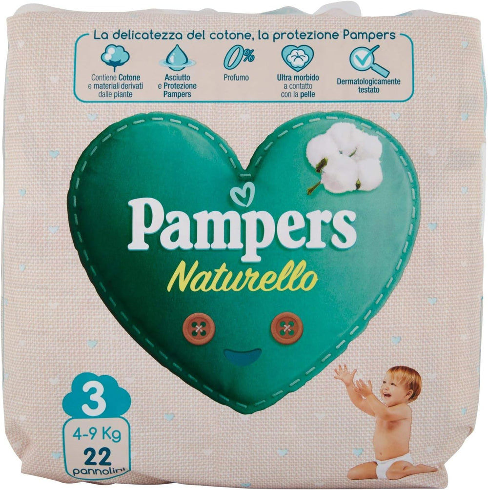 Pampers Naturello Midi, 22 pannolini, taglia 3 (4-9 kg)