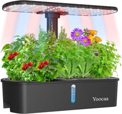 Sistem de creștere hidroponică pentru 12 plante, grădină de plante aromatice de interior cu cronometru automat, pompă, kit inteligent de creștere a grădinii reglabil pe înălțime (semințele nu sunt incluse)