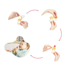 Hrănitoare pentru bebeluși Badabulle cu capac protector, mâner ergonomic, calmează gingiile și introduce arome noi, de la 4 luni, fără BPA