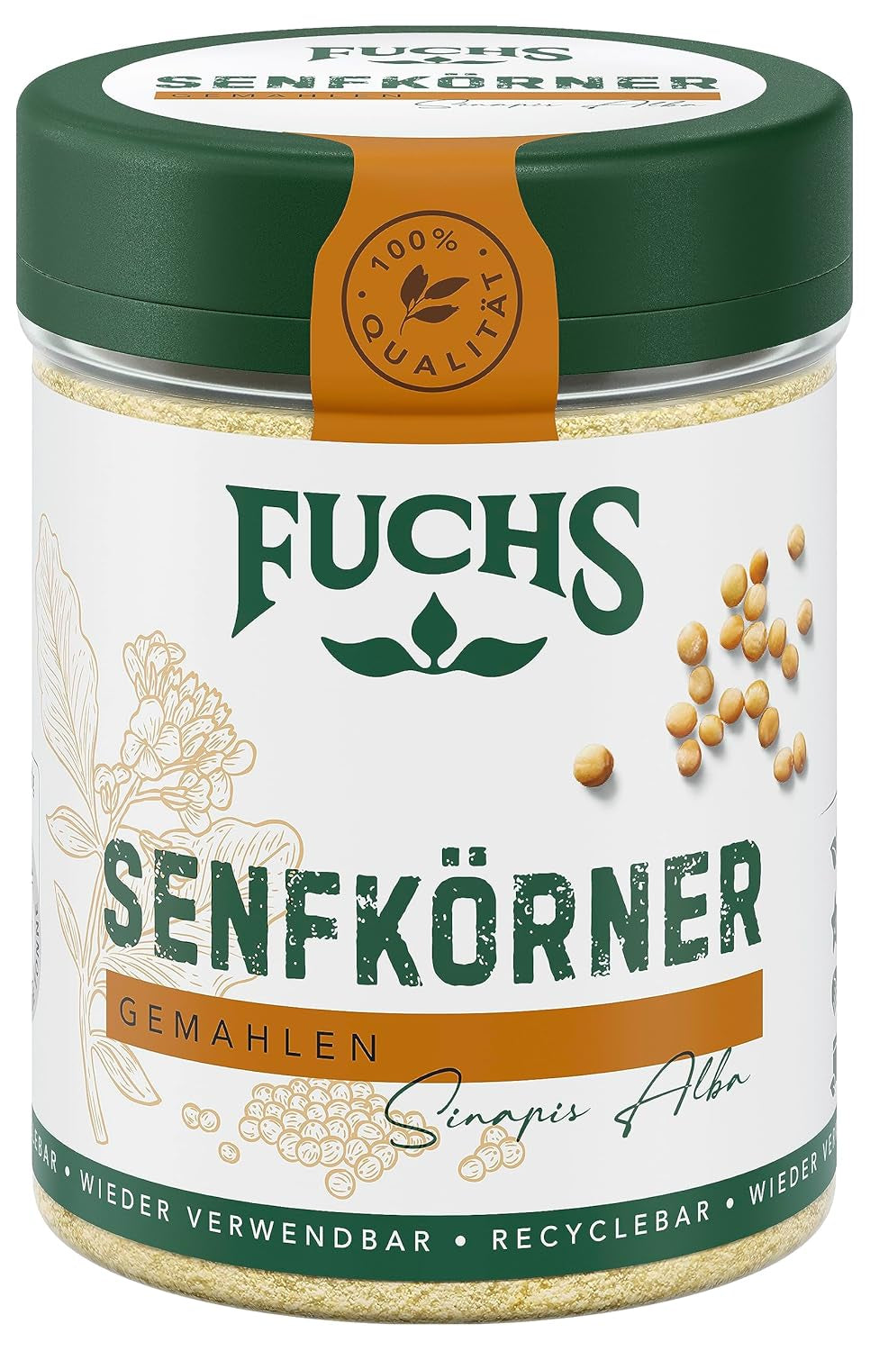 Fuchs Gewürze - Senfkörner gemahlen - für die Zubereitung von Rubs, zum Verfeinern von Suppen und Saucen - ingredienti naturali - 45 g in wiederverwendbarer, recyclebarer Dose