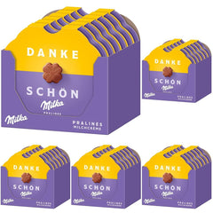 Milka Little Thank You Chocolates 12 x 44g, finissimi cioccolatini alla crema al latte ricoperti di cioccolato al latte alpino (confezione da 5)
